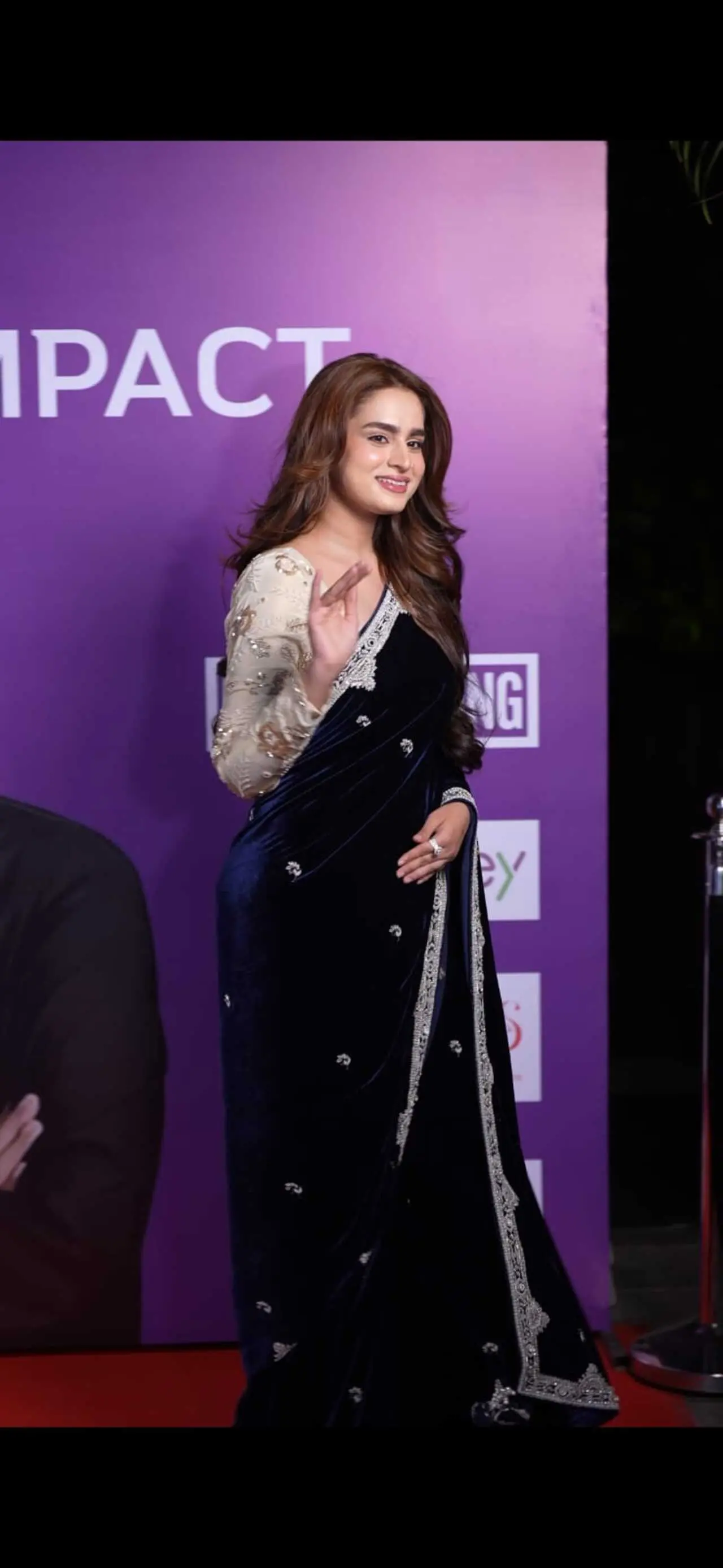 Ayesha Khan looked stunning in a green velvet saree. The rich fabric gave her outfit a royal and classy feel. She carried the look with grace.